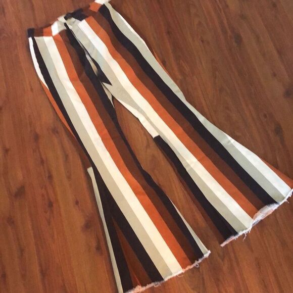 Halleln Cream orange brown high waisted bell bottom jeans stretch junior large - Picture 4 of 6